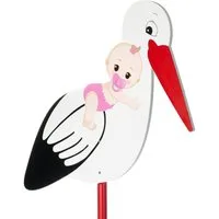 BRUBAKER Gartenstecker 100 cm großer Holz Storch mit Mädchen (1-St., Geburtsgeschenk Babystorch) Klapperstorch zum Stecken für Innen und Außen