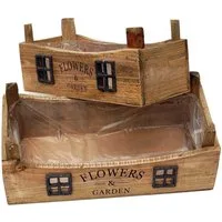 sesua Pflanzschale Pflanzkisten 2er Set Holz Dekokisten Holzkistenset Flowers & Garden