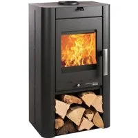 Haas + Sohn Kaminofen PRUNUS II Stahl tief-schwarz, mit Holzfach, 6,4 kW, Zeitbrand