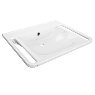 KWC Aquarotter Einzelwaschtisch, MEDCARE, MIRANIT, 650x150x550 mm, weiß, Überlauf, Griff, 2030072426 2030072426