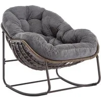 LVHOM Schaukelstuhl mit gepolstertem Kissen, Rattanstuhl mit Stahlrahmen, Lounge Sessel (Großformat B110.5xT94.5xH80cm,160kg Tragfähigkeit,Dicke Kissen, MEHRE FARBEN MEHRE OPTIONEN! Schaukelsessel umhüllendem Sitzgefühl & hoher Armlehne, 1 St), Balko