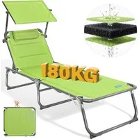 HOMECALL Gartenliege Sonnenliege AluLiege Liegestuhl Strandliege Liegen wetterfest, klappbar, Textilene Mit Dickemschnelltrocknende Schaumstoffpolsterung, Verstellbare Rückenlehne, Sonnenblende, Kopfpolster, bis 180KG