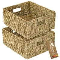 HMF Regalkorb Aufbewahrungskorb passend für KALLAX halbes Fach, Korb geflochten aus Seegras mit Griffen, 30 x 34 x 15 cm, Natur