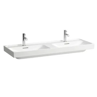 Laufen Meda Doppelwaschtisch H8141120001041 130x46cm, unterbaufähig, mit Überlauf, 1 Hahnloch, weiß