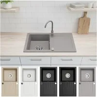 Faizee Möbel Granitspüle Faizee Home, Graniteinbauspüle Alisha 75×43,5 cm–Hochwertige Spüle, Eckig, 75/45 cm, Beidseitig montierbar, kratzfest, hitzebeständig bis 280 °C, pflegeleicht, EU-Herstellung, (Spüle mit Zubehör, Granitspüle 75×43,5, Siphon-S