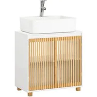 SoBuy Waschbeckenunterschrank BZR125 Badezimmerschrank Waschtisch Unterschrank Badmöbel Weiß-Natur
