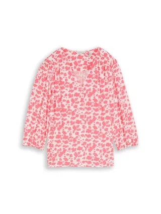 Tom Tailor - Bluse aus Viskose coral pink ginkgo minimal - Gr. - 40