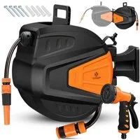 KESSER Gartenschlauch, Schlauchtrommel Wasser Schlauchaufroller + 2-Wege-Verteiler