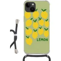 MuchoWow Handyhülle für Apple iPhone 14 Zitronen - Blätter - Gelb - Muster, Tragbare Handyhüllen mit Kette zum umhängen, Handykette Handyband