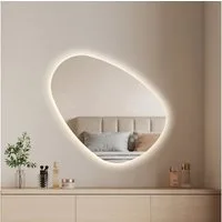 EMKE Badspiegel mit beleuchtung Asymmetrischer Wandspiegel und Dimmfunktion 45 x 65 cm (Kieselsteinform), Touchschalter, 3 Lichtfarben einstellbare Helligkeit Antibeschlag IP44