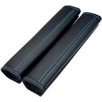 L & P Car Design Gurtpolster Gurtschoner Auto in Schwarz mit hellblauer Naht Sicherheitsgurt, (2 Stück), Echtleder
