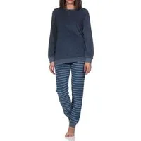Normann Pyjama Normann Damen Frottee Schlafanzug langarm mit Bündchen Hose gestreift