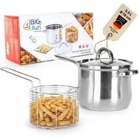 4BIG.fun Kochtopf Frittiertopf 3,5L Edelstahl Frittierkorb Glasdeckel Induktion Frittöse, Edelstahl (Friteuse mit Siebeinsatz und Glasdeckel, Pommestopf), Pommes alle Herdarten