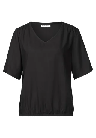 Street One - Kurzarm Blusenshirt mit V-Neck black - Gr. - 40