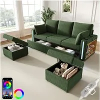 i@home Ecksofa Modulares U/L-Form Sofa, mit 2 Hockern mit Stauraum, LED per App&Fernbedienung, Getränkehalter, USB/Type-C, Armlehnen Regal
