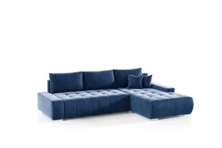 Ecksofa Sofa mit Schlaffunktion VOGAR Stoff Monolith Blau Ottomane Rechts