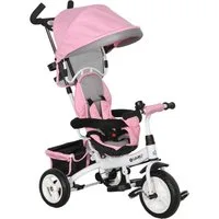 HOMCOM Dreirad 6-in-1 Kinderdreirad mit Schiebestange, Dach, Gurt, Ablagekorb, für 12-60 Monate, Rosa