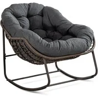 LVHOM Schaukelstuhl mit gepolstertem Kissen, Rattanstuhl mit Stahlrahmen, Lounge Sessel (Großformat B110.5xT94.5xH80cm,160kg Tragfähigkeit,Dicke Kissen, MEHRE FARBEN MEHRE OPTIONEN! Schaukelsessel umhüllendem Sitzgefühl & hoher Armlehne, 1 St), Balko