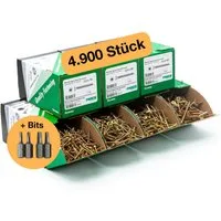 PARCO Schrauben- und Dübel-Set Spanplattenschrauben Sortiment Holzschrauben 1400/4900 Stück, (4900 St), Torx-Antrieb, Rostschutzbeschichtung