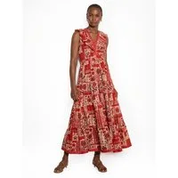 Apricot Druckkleid Schimmerndes Midaxi-Kleid mit Schalsprint und Stufen