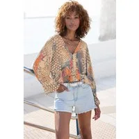 Buffalo Fledermausshirt mit Animaldruck, lockere Bluse mit V-Ausschnitt, Blusenshirt
