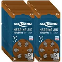 ANSMANN AG Hörgerätebatterien Typ 312 braun Zink Luft 1,4V, 60 Stück Knopfzelle