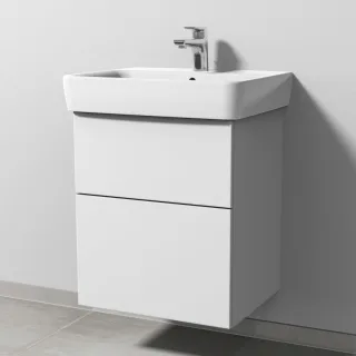 Sanipa 3way Waschtischunterbau zu Geberit Renova Plan Waschtisch mit 2 Auszügen, Weiß-Soft SM87443