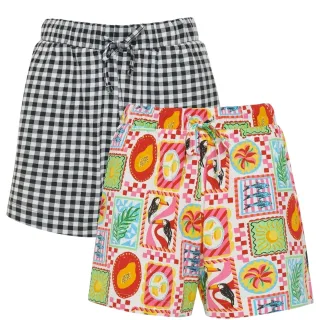 Threadbare - "Eiren" Shorts für Damen (2er-Pack) (Schwarz/Bunt)