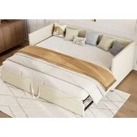 FUROKOY Polsterbett Daybett Tagesbett Schlafsofa Ausziehbares mit Bettfunktion (Packung, 1-tlg., Ausziehbarer Bettrahmen), 90x200 cm/180x200 cm,Gepolstert,Beige,Samt,Multifunktionsbett