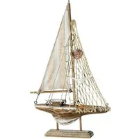 Macosa Home Dekofigur maritim Sommerdeko Gartenhaus (Badezimmer-Dekoration, Dekofigur mit Muscheln Baddeko Boot Segel Nautisch Bad Deko), Deko-Segelboot Holz zum aufstellen braun maritim