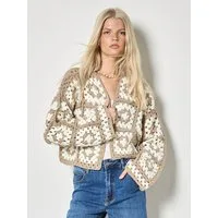 Apricot Cardigan Handgestrickte Strickjacke mit Häkelquadraten