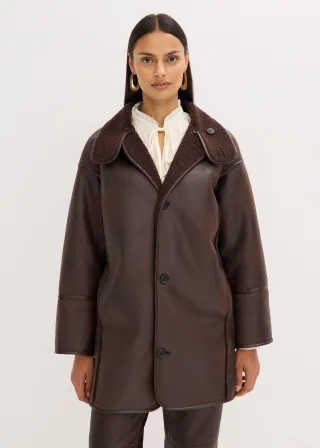 bonprix Oversized Lammfellimitat-Jacke, braun, Gr.42, Im modernen Oversized-Schnitt