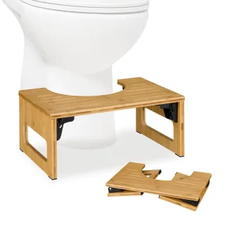 Relaxdays Toilettenhocker, Hellbraun, Holz, Metall, Kunststoff, Bambus, 43x18.5x27.5 cm, Wohnzimmer, Hocker