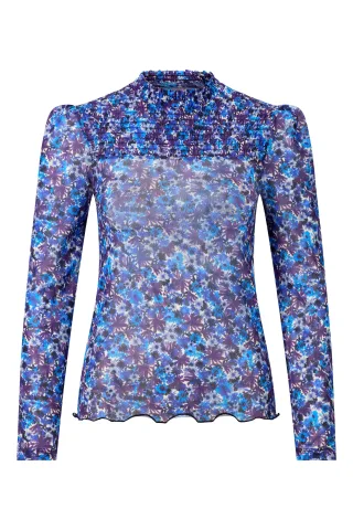 Rich & Royal - Printed Mesh Longsleeve with Smocking cobalt aura - Gr. - S
