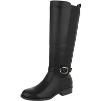 Ital-Design Damen Langschaftstiefel mit Schnallen-Detail Stiefel (92125553) Blockabsatz Flache Stiefel in Schwarz