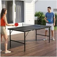 FIVMEN Mini-Tischtennisplatte klappbar im Koffer-Design mit TT-Netz und 2 Schlägern, laminierte MDF-Platte & rostfreier Metallrahmen 152,5 x 76 cm
