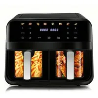 oyajia Heißluftfritteuse 9L Heißluftfritteuse RA930DSV XXL, 2 separat gesteuerte Garkammern, 2800,00 W, Touch Display, Sichtfenster, 8 Automatikprogramme/je 4,5 l pro Korb