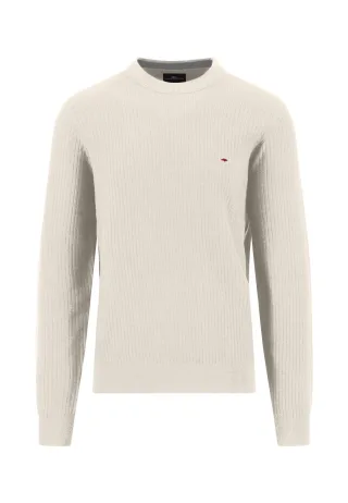 FYNCH-HATTON - O-Neck, ribbed snow white - Gr. - L