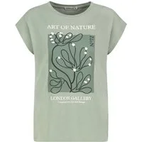 Fresh Made T-Shirt Blumenmuster mit motivierendem Text, Rundhalsausschnitt Good Vibes Shirt