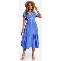 Imily Bela Maxikleid Damen Langkleid mit Rüschen im fließenden Stil (Packung, 1-tlg., 1per-Pack) kontrastfarben