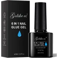 Gelike ec Nagelpflege-Set Nagelkleber Für Kunstnägel 6 in 1Clear Extra Stark, Klar / Transparent für ein natürliches Finish, Extra starker UV-Nagelkleber für Kunst- & Press-On-Nägel