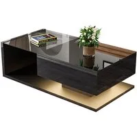 Merax Couchtisch hochglanz Beistelltisch mit Stauraum und Glastischplatte, Wohnzimmertisch mit Schublade, Sofatisch Kaffeetisch mit LED