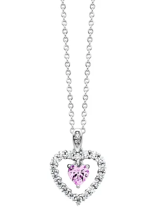 Julie Julsen Anhänger mit Kette 925 Silber rhodiniert Herz Zirkonia weiß rosa