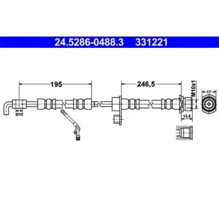 ATE Bremsschlauch Daihatsu Charade Toyota Yaris 24.5286-0488.3