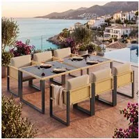 Flieks Garten-Essgruppe, Polyrattan Tisch- und Stuhlset Gartenmöbel Essgruppe Stuhl*6 & Tisch*1