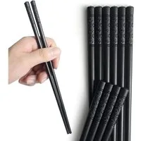 FOUORTUNATE-BEE Essstäbchen 10 Paar Essstäbchen Schwarz Rutschfest Sushi Stäbchen Set 24cm, Für Sushi Reis Nudeln Restaurant Buffet Café und Zuhause