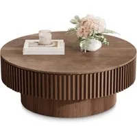 SeedWave Couchtisch mit Stauraum Sofatisch in Pilzform mit 75cm Runder Tischplatte, Wohnzimmertisch mit Massivholzfurnier