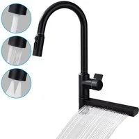 HOMELODY Küchenarmatur schwarz Küchenarmatur ausziehbar 360°-Drehung & 720°-Regenarm (Mischbatterie) Spültischarmatur küche,3-Funktions-Brausekopf,Messing