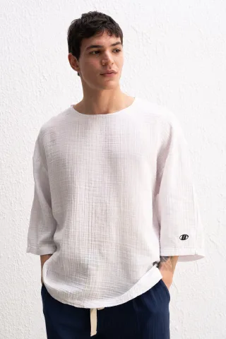 Muslin Rundhals Langarmshirt