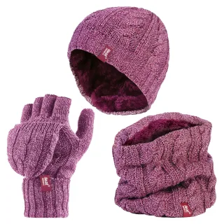 Heat Holders - Womens Thermal Winter Fleece Mütze, Halswärmer und Konverter Handschuhe Set - Rose